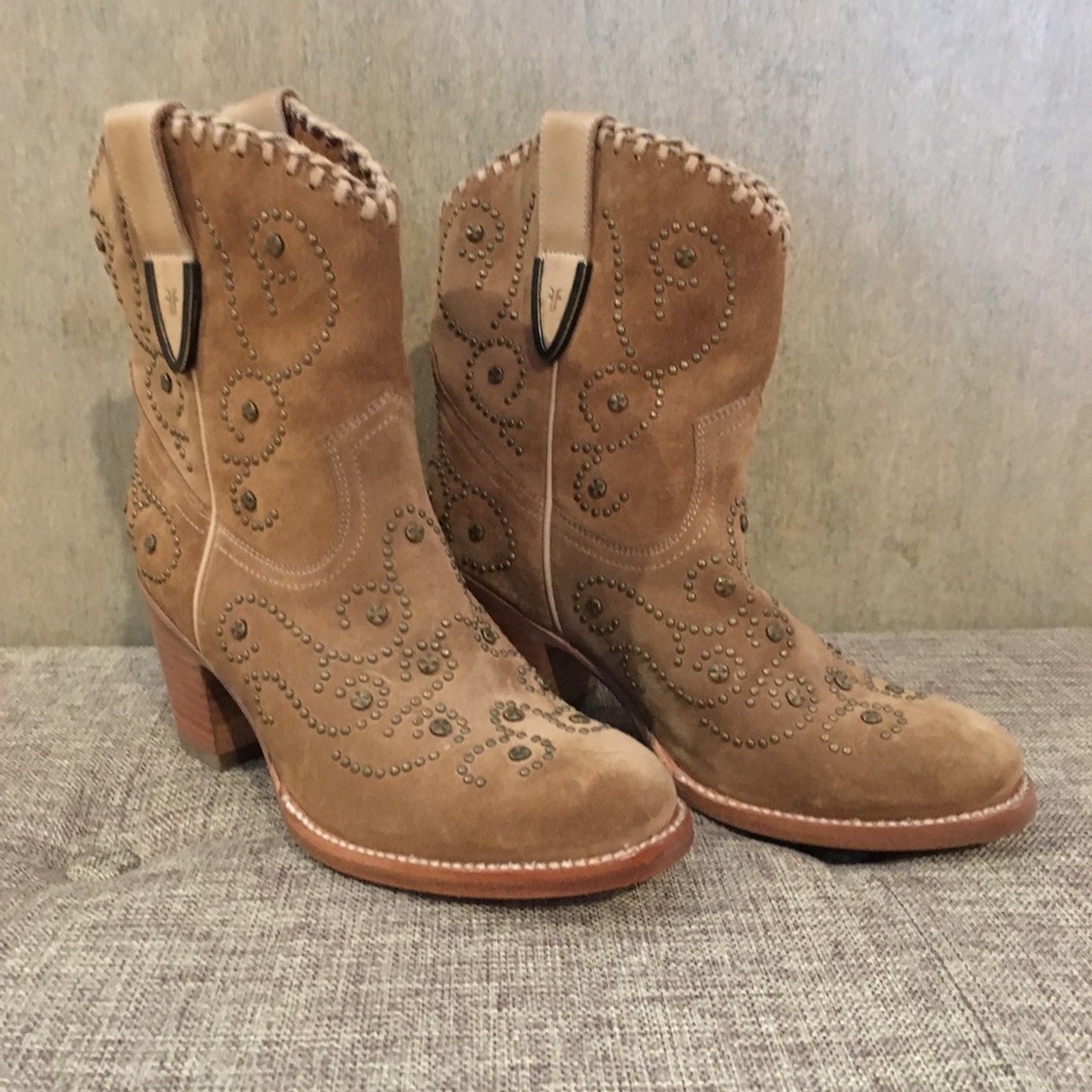Frye Studded Tan Ankle Boots